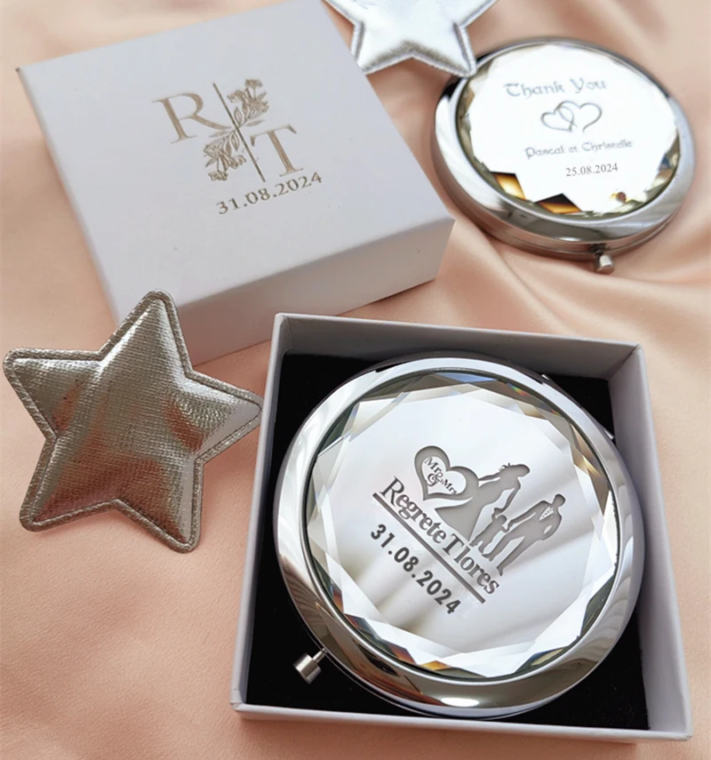 50/100pcs Personalized Compact Makeup Mirror Round Mirror Rose Gold Color Wedding Party Gifts For Guest DIY Magnifying Mirror