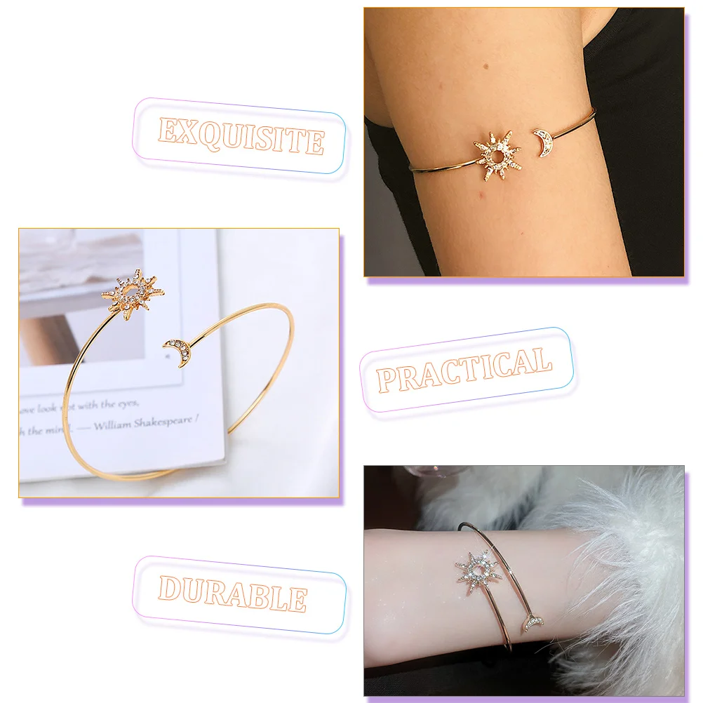 

2 Pcs Metal Bracelet Beaded Rhinestone Arm Bracelets for Women Jewelry