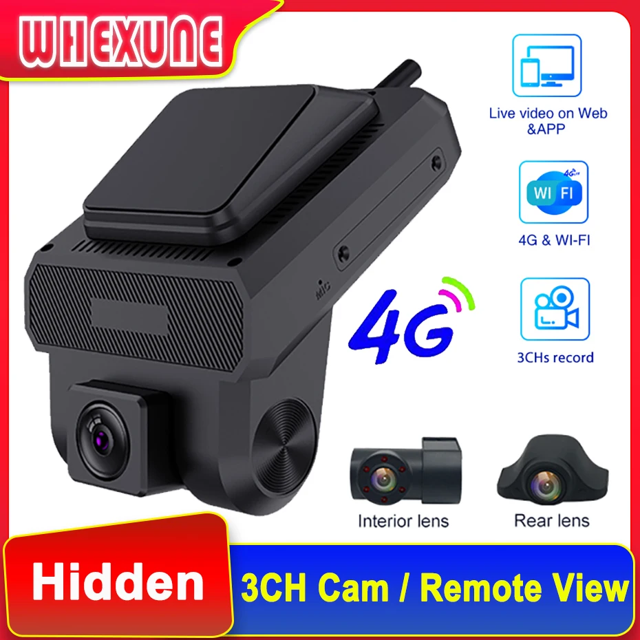 4G Dash Cam 3 Cameras Android 8.1 Auto Car Video Recorder Surveillance FHD 1080P 24-hour Remote View Monitoring DVR WiFi Hotspot