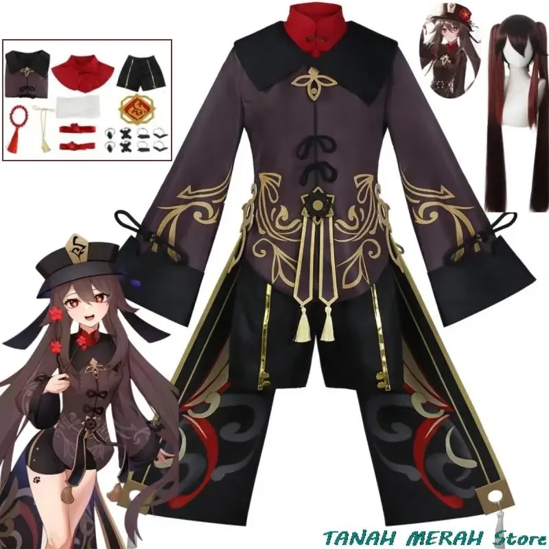 

Genshin Impact Hu Tao Cosplay Costume Luxury Set Dress Hat Ring Anime Game Hutao Costume Halloween Women's Clothing