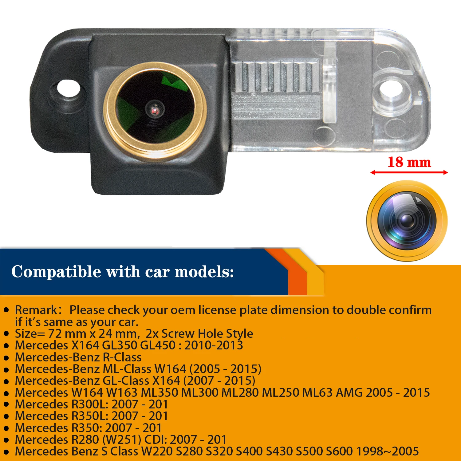 HD 720p Rear View Reversing Backup Night Vision Camera for Mercedes GL ML R-Class W251 2006-2013/ X164 2006-2012/ W164 2005-2011