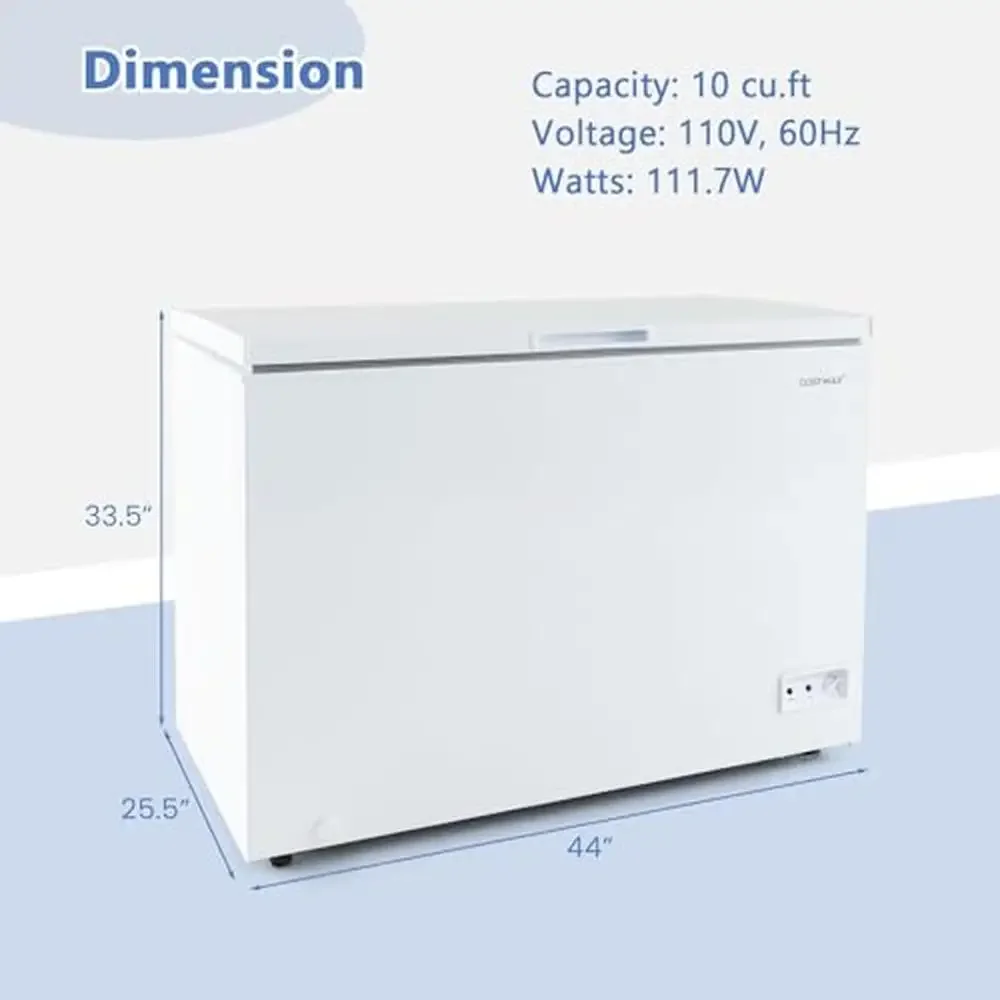 Temperatura ajustable 10 pies cúbicos. Solución de almacenamiento de puerta abierta superior con cesta extraíble para congelador horizontal