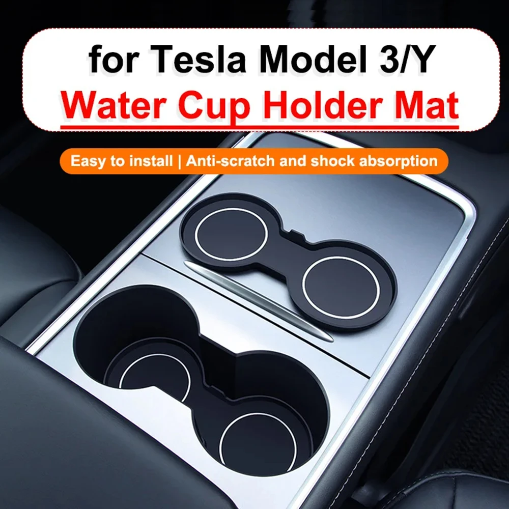 

​For Tesla Model 3 Model Y 2018-2024 Water Cup Holder Mats Upgraded Drink Non-slip Coaster Pad Soft Silicone Car Accessories