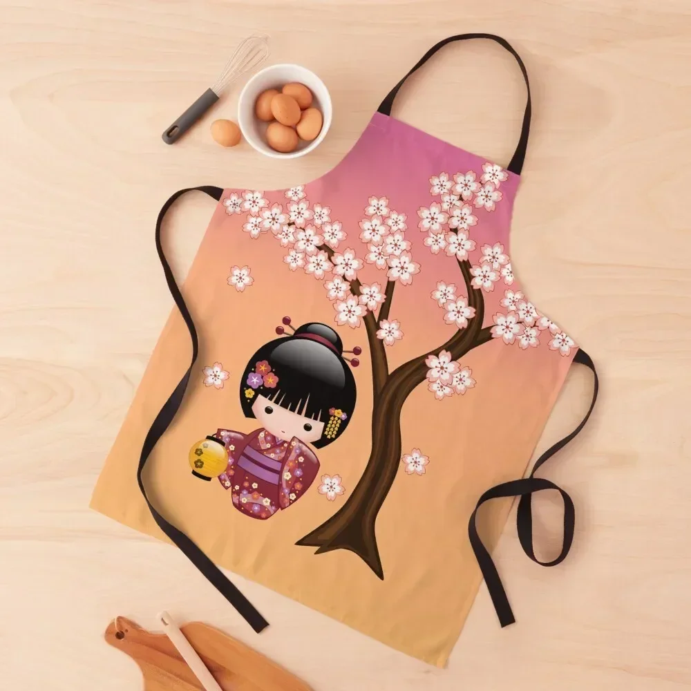 

Japanese Sakura Kokeshi Doll Apron For Kitchen cook wear Men's Kitchen For Nail Stylist Apron