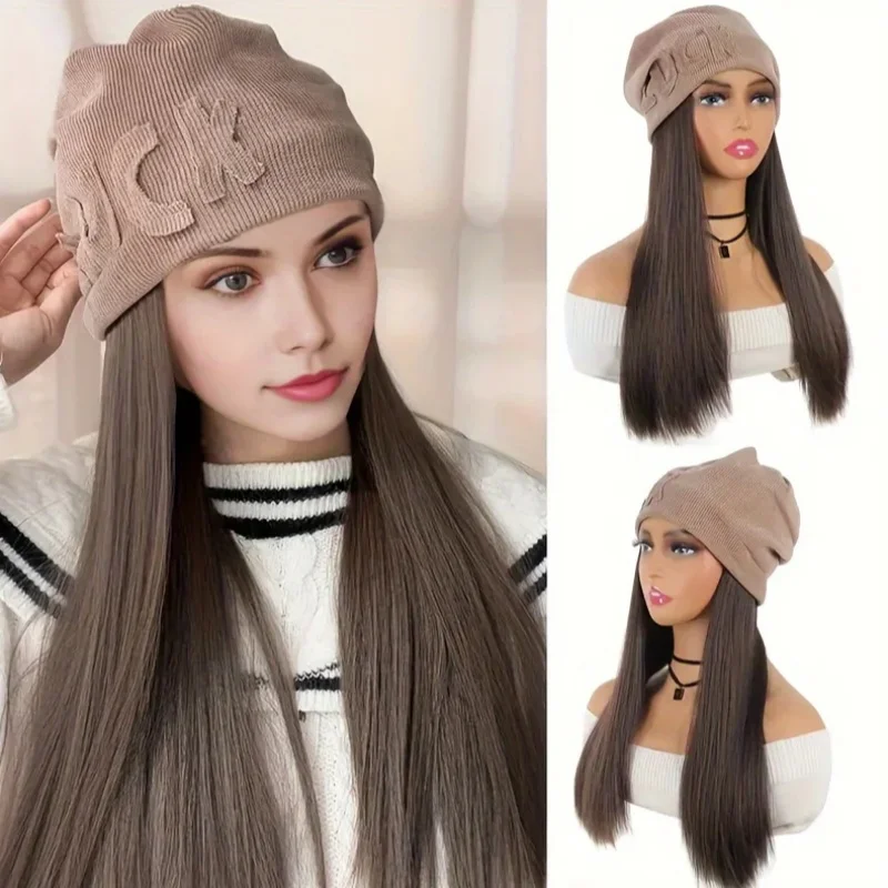 

Loose Baggy Slouchy Beanie For Women Autumn Winter Warm Woolen Knitted Hat Luck Letter Skullies Cap Big Head Bonnet kpop Wig