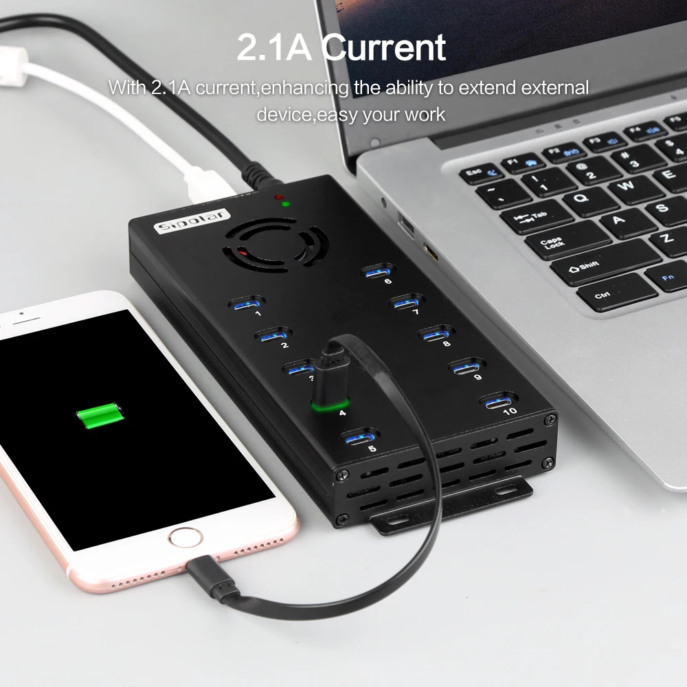 Industrial 10-Port USB Hub for Multiple Devices  480Mbps High-Speed Data Transfer  Over-Current Protection  Windows