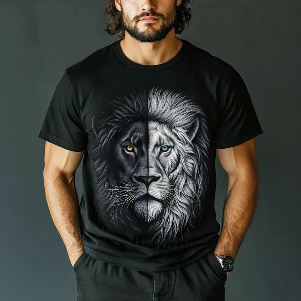 

Funny Lion Pattern Men's T Shirt Hip Hop Trend Harajuku Streetwear Summer Casual O-neck Short Sleeve Fashion 3D Tiger Print Tees