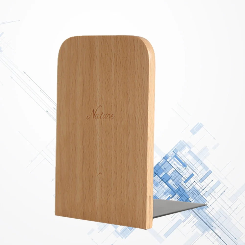 2 قطعة من الدفتين الخشبية المصنوعة يدويًا من خشب الزان بتصميم بسيط حامل كتب نونسليب لتنظيم رف المكتب المنزلي والمكتب #5