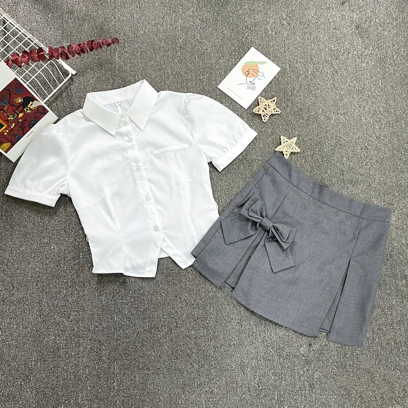 Japanse Vrouwen Jk Schooluniform Japan Solid White Tops Koreaanse Casual Koord Shirts Boog Hakama Pearl Bow Tie Volledige Set meisjes