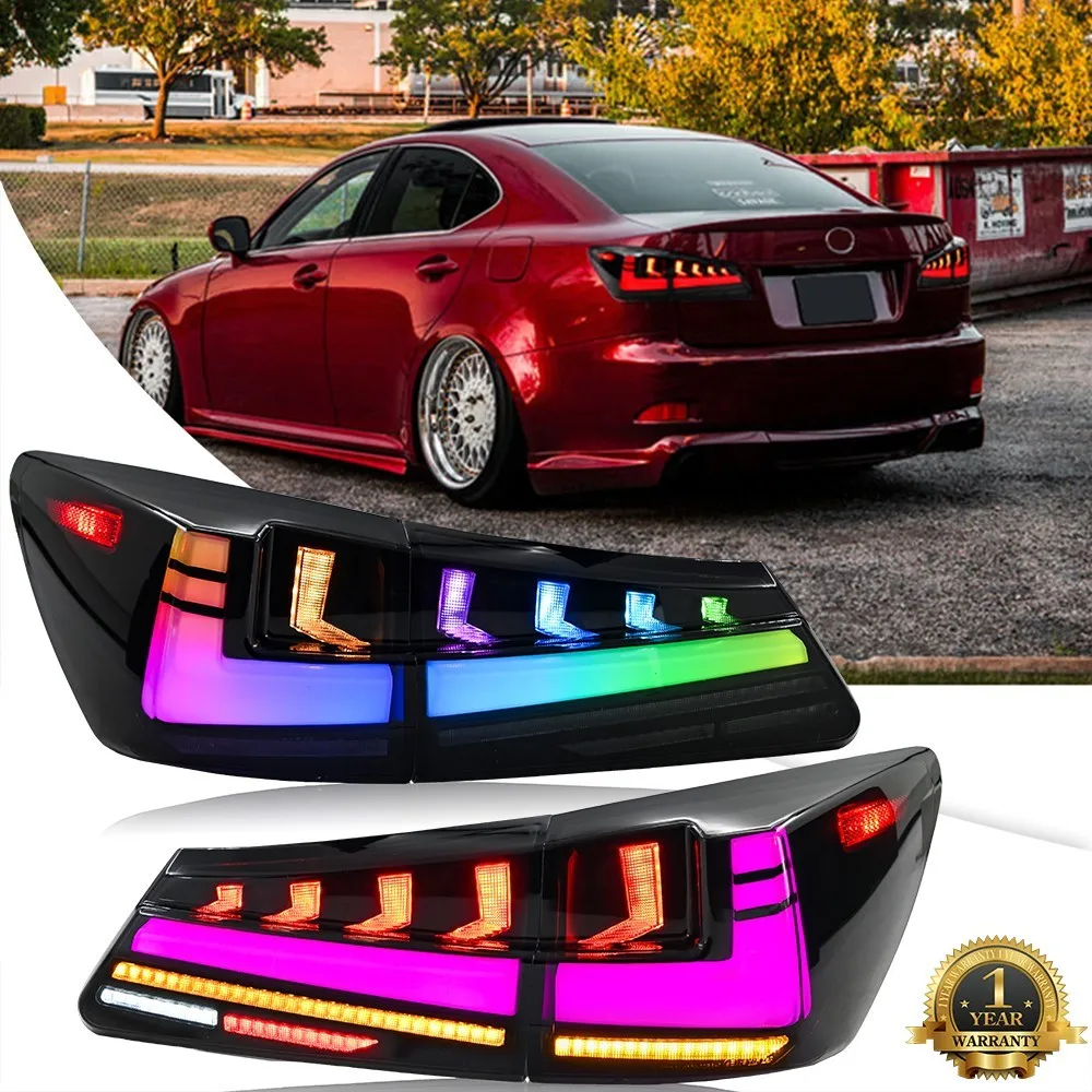 

1 комплект светодиодных задних фонарей RGB в сборе, подходит для Lexus IS250 IS350 ISF 2006-2013, последовательный указатель поворота, задние стоп-сигналы багажника