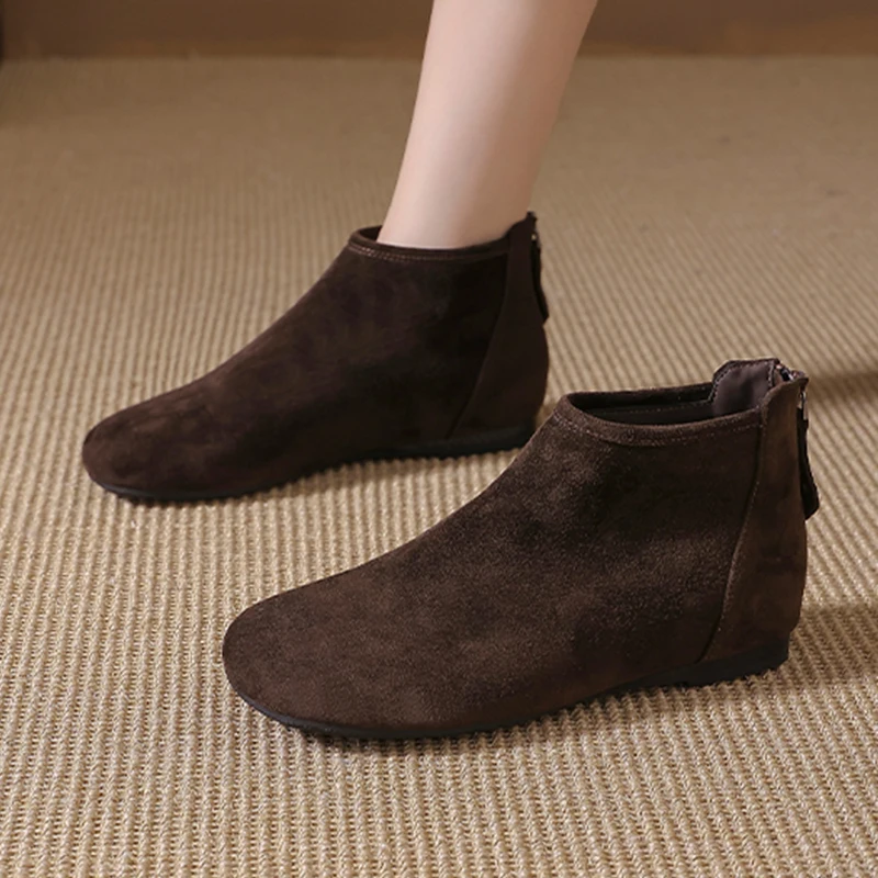 

Women's Ankle Boots Flats Fashion Suede Dress Shoes Designer Zip Winter Boots 2025 New Cozy Casual Sport Chelsea Botas De Mujer