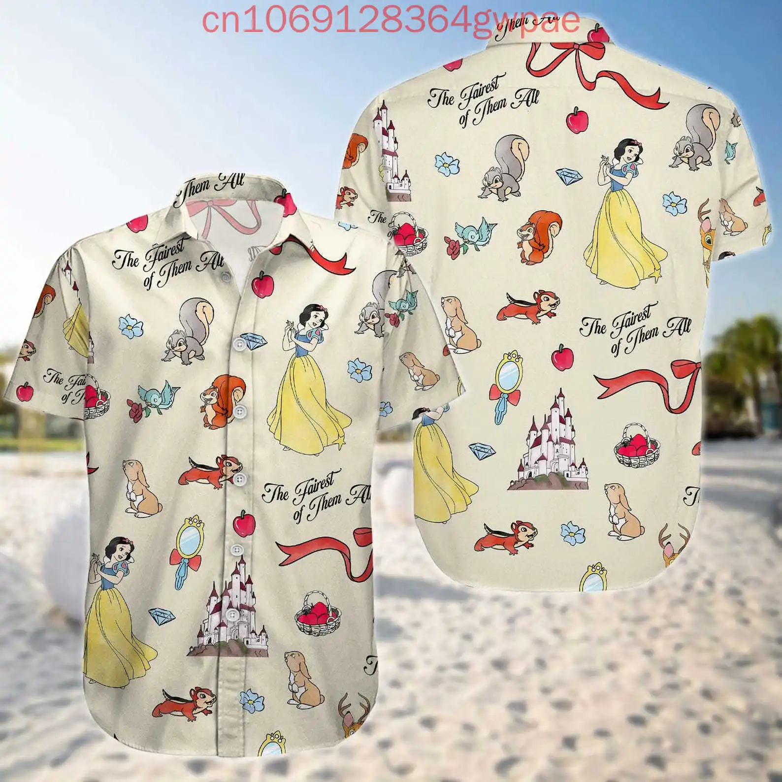 

Snow White and Grumpy Dwarf 3D Hawaiian Shirts Men's Women's Disney Summer Casual Short Sleeve Beach Shirts Fashion Button Shirt