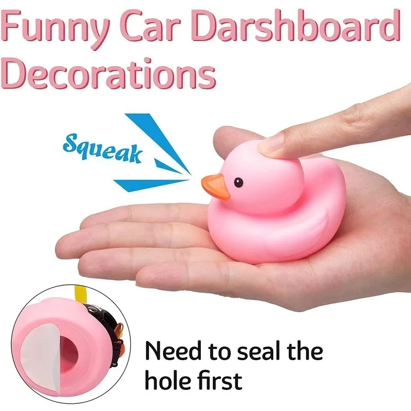 Afbeelding 3: Auto-lieveheersbeestje patroonhelm roze eend met zonnebril, rubberen fiets eend voor auto-accessoires, dashboard speelgoed kleine decoratie