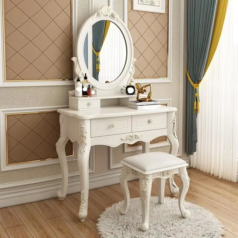 

Mirror Storage Vanity Table Luxury Nordic Style European Bedroom Vanity Table Home Charm Coiffeuse Furniture Decor