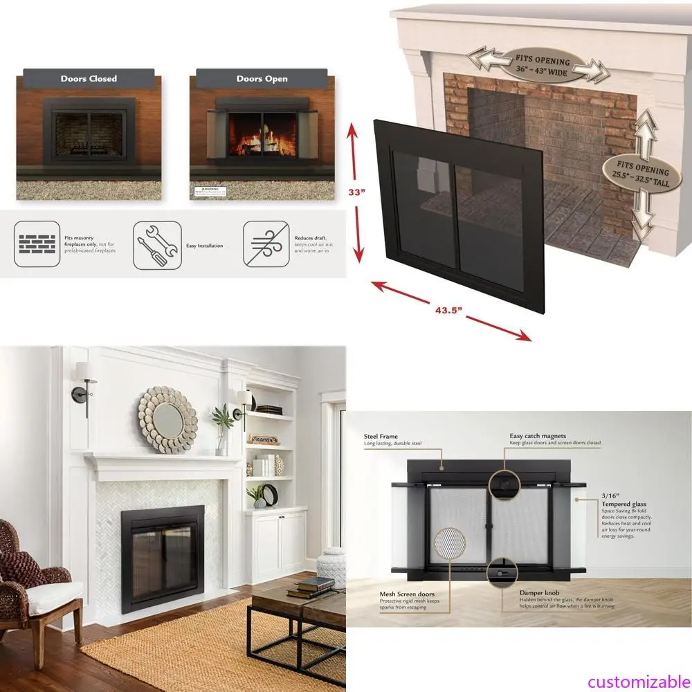 

Приятная Fire Ascot Series 1002, черная стеклянная дверь для камина для больших камина