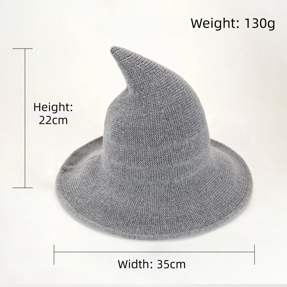 Fashionable Wool Knit Halloween Witch Hat Solid Color Pointed Design Pointed Hat High Quality Foldable Party Hat Halloween Party 6