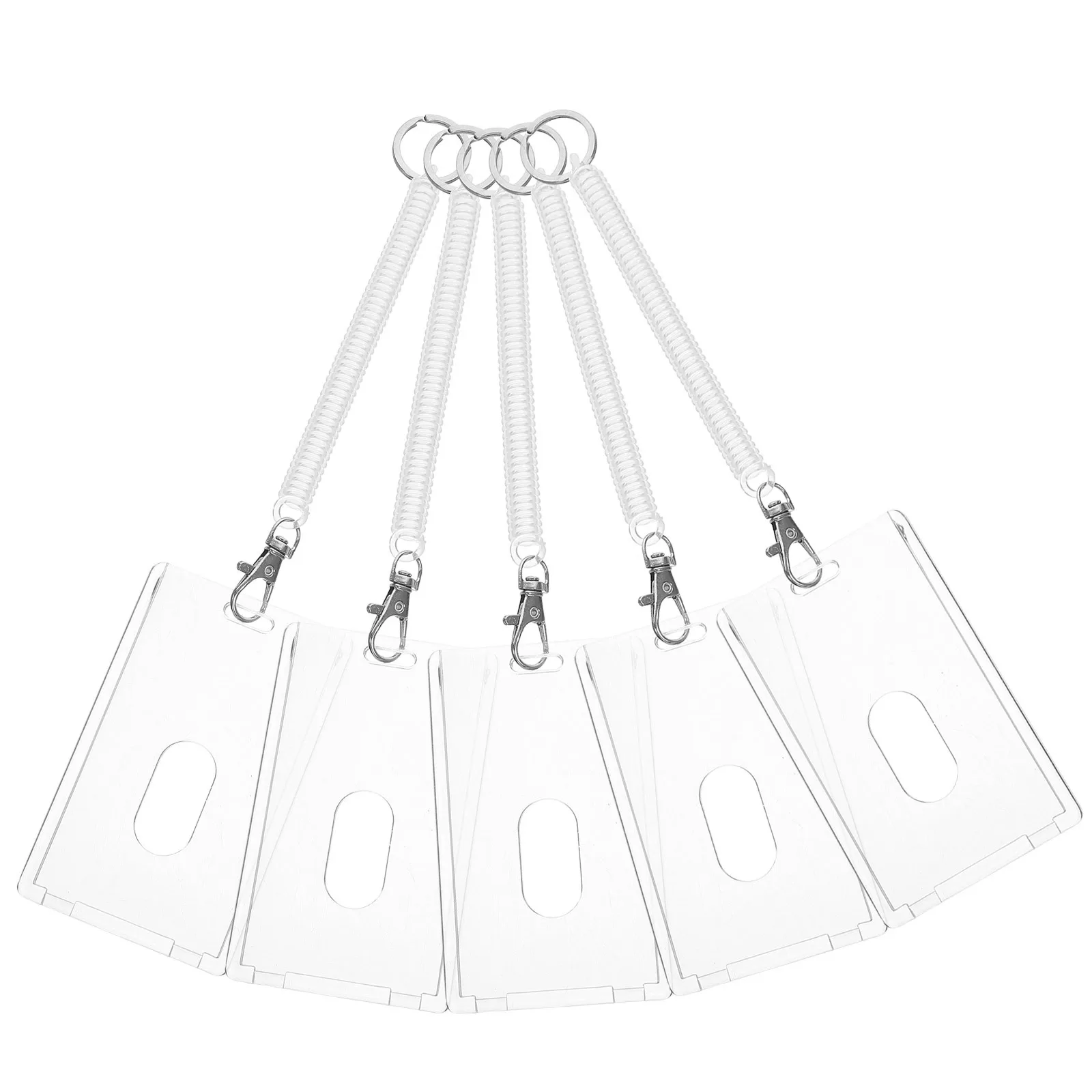 

5Sets Reusable Badge Holder Vertical Id Card Protector Transparent Sleeve Card Holder Wrist Lanyard for Office and