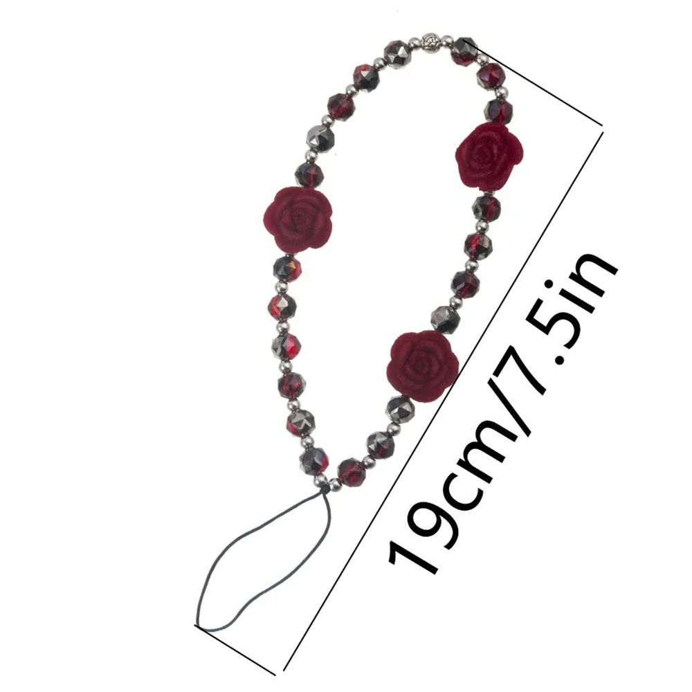 Wine Red Rose Flower Phone Chain Charm Resin Beads