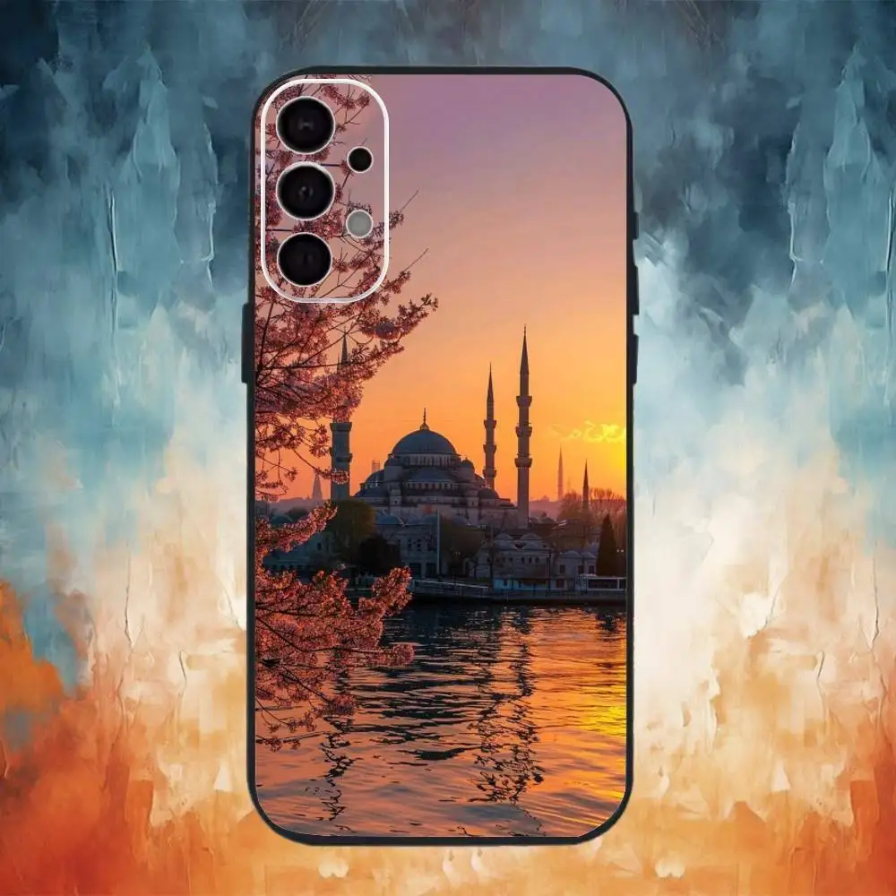 تركيا اسطنبول مشهد الهاتف حقيبة لهاتف سامسونج S25، S24، S21، S22، S23، S30، الترا، S20، زائد، Fe، ملاحظة، 10,9,5G غطاء أسود