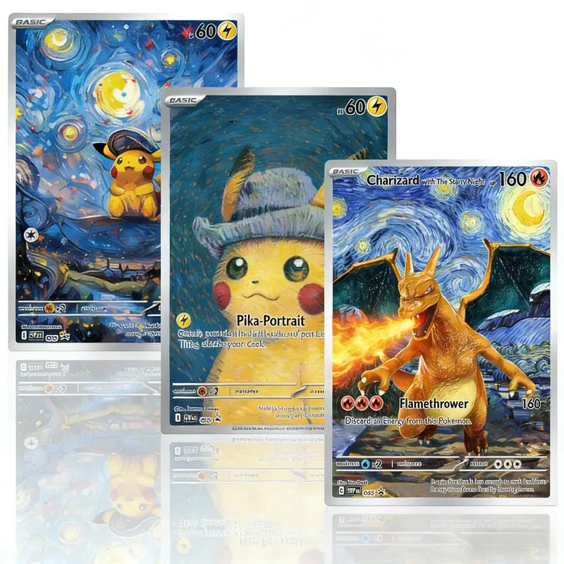 

Коллекционные карточки Pokemon Van Gogh Museum: Пикачу, Чаризард, Сквиртл. Художественные коллекционные карточки TCG. Игрушки. Подарок.