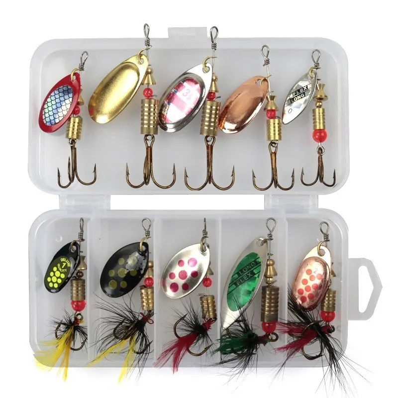 

Metal Spoon Spinner Fishing Lure 10pcs Set Spoonbait Crankbaits Fishing Wobblers for Pike Crochet Kit Artificial Bait