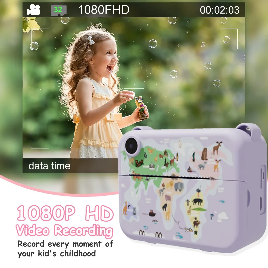 Mini appareil photo numérique pour enfants, impression instantanée, photo, enregistreur vidéo, imprimante thermique, cadeau d'anniversaire