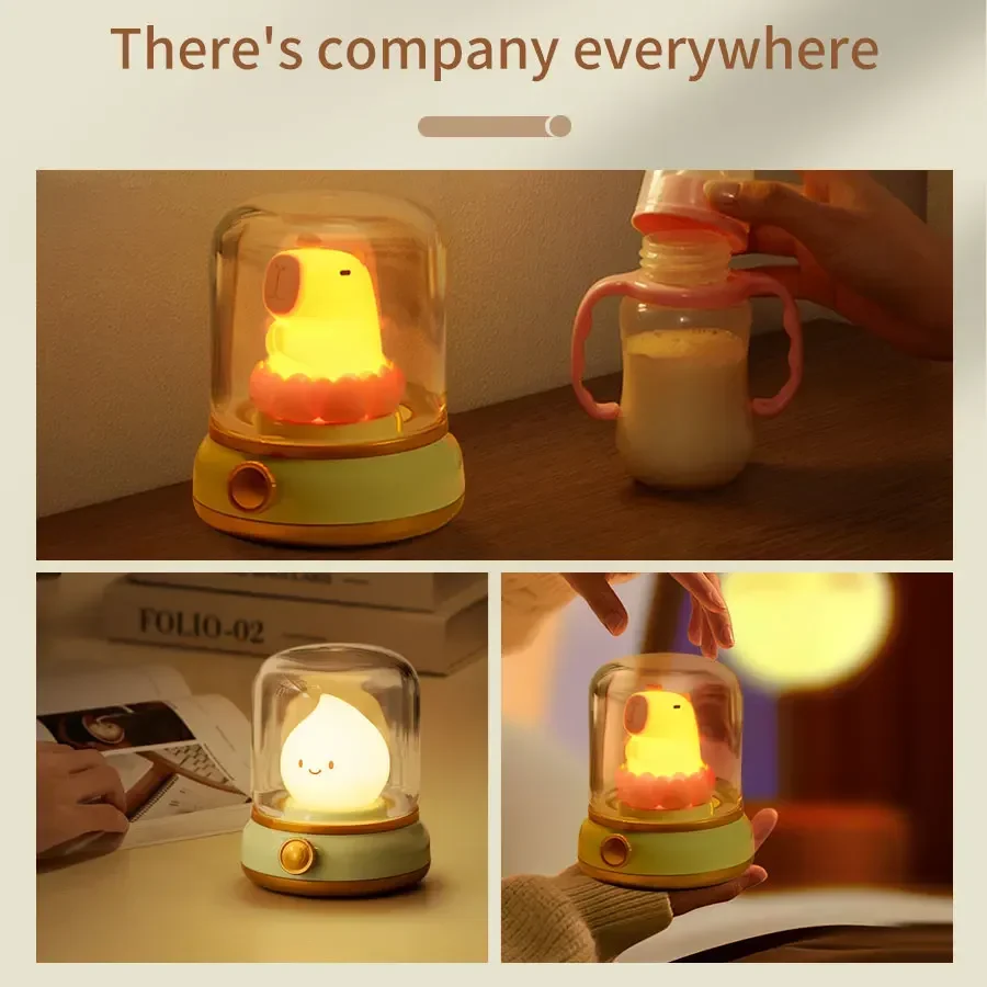 Lampka nocna LED Mini Cute Kerosene Lamp Desktop Cute Flame Shape Capybara Light Akumulatorowa przenośna lampa stołowa do wystroju domu