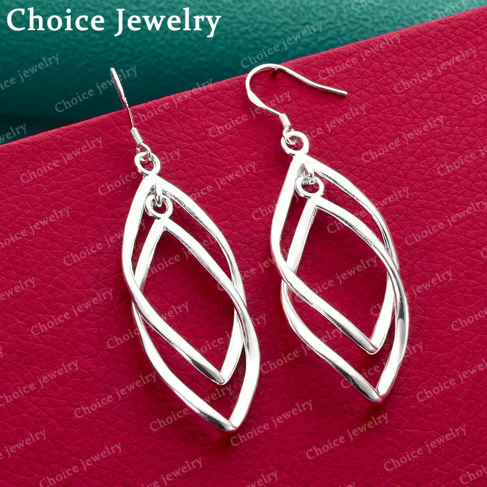 

925 Sterling Silver Overlapping leaves Drop Earrings For Women Jewelry Unique Fashion Party Engagement Accessories