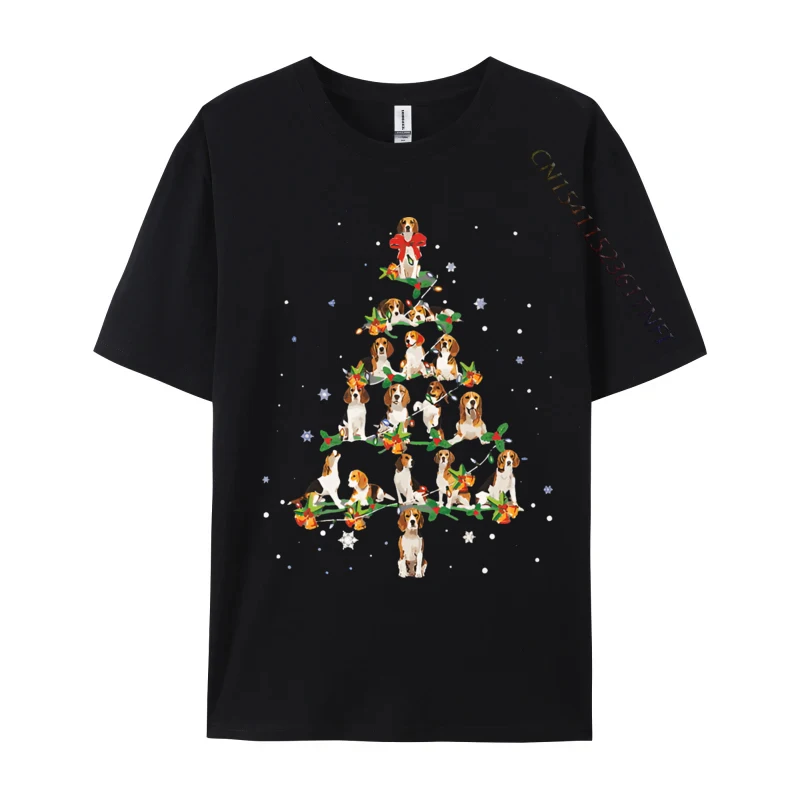 Men's T-shirt Beagle Christmas Tree Santa Funny Dog T-Shirt Harajuku Oversized Clothes 100% Cotton Pritned T-shirt