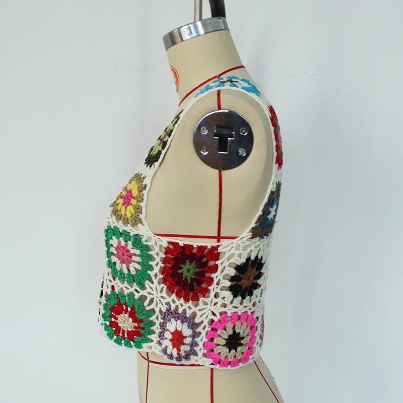 Damen Sexy aushöhlen ärmellose Strickweste Crop Top dünner Pullover Strand häkeln Bikini Cover Up Bluse Shirt