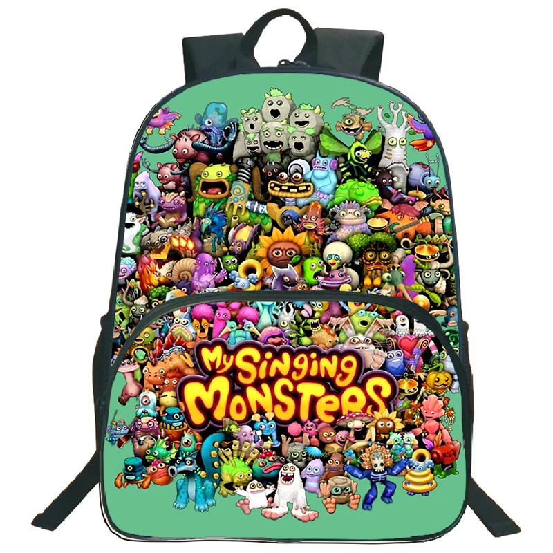 16 Inch My Singing Monsters Print School Backpack Cartoon School Bags for Boys Girls Light Weight Children Backpack Laptop Bag