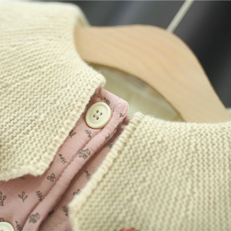 القطن معطف دمية طوق الدانتيل تقسم الصوف اصطف سترة 3 اللون الشتاء طفلة 80-120 سنتيمتر الاطفال ملابس خارجية دافئة #4