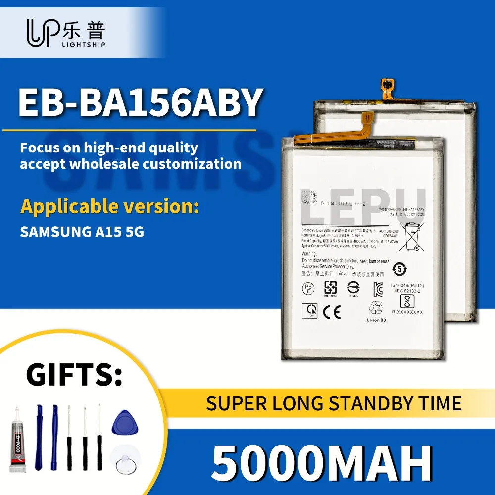 

EB-BA156ABY Литиевый аккумулятор для телефона SAM A15 5G, оригинальный аккумулятор 5000 мАч с наборами инструментов, SAMSUNG A15 5G, высококачественный аккумулятор EB-BA156ABY