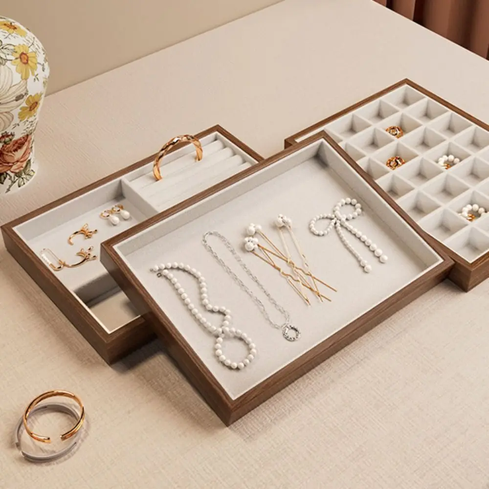 

28 Grids Wood Rings Tray Exquisite Velvet Ring Earring Holder Jewlery Organizer Necklace Case Jewelry Display Tray Desk