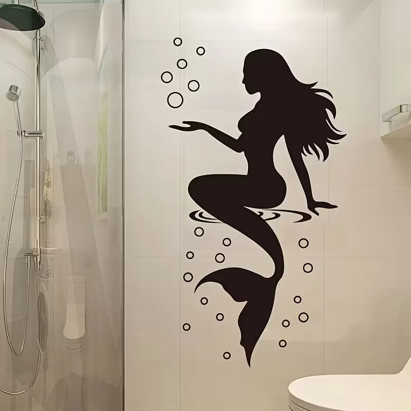 Mermaid Bubble Bath Bathroom Glass Door Window Decorative Wall Stickers Self-Adhesive 22.83In*15.75In