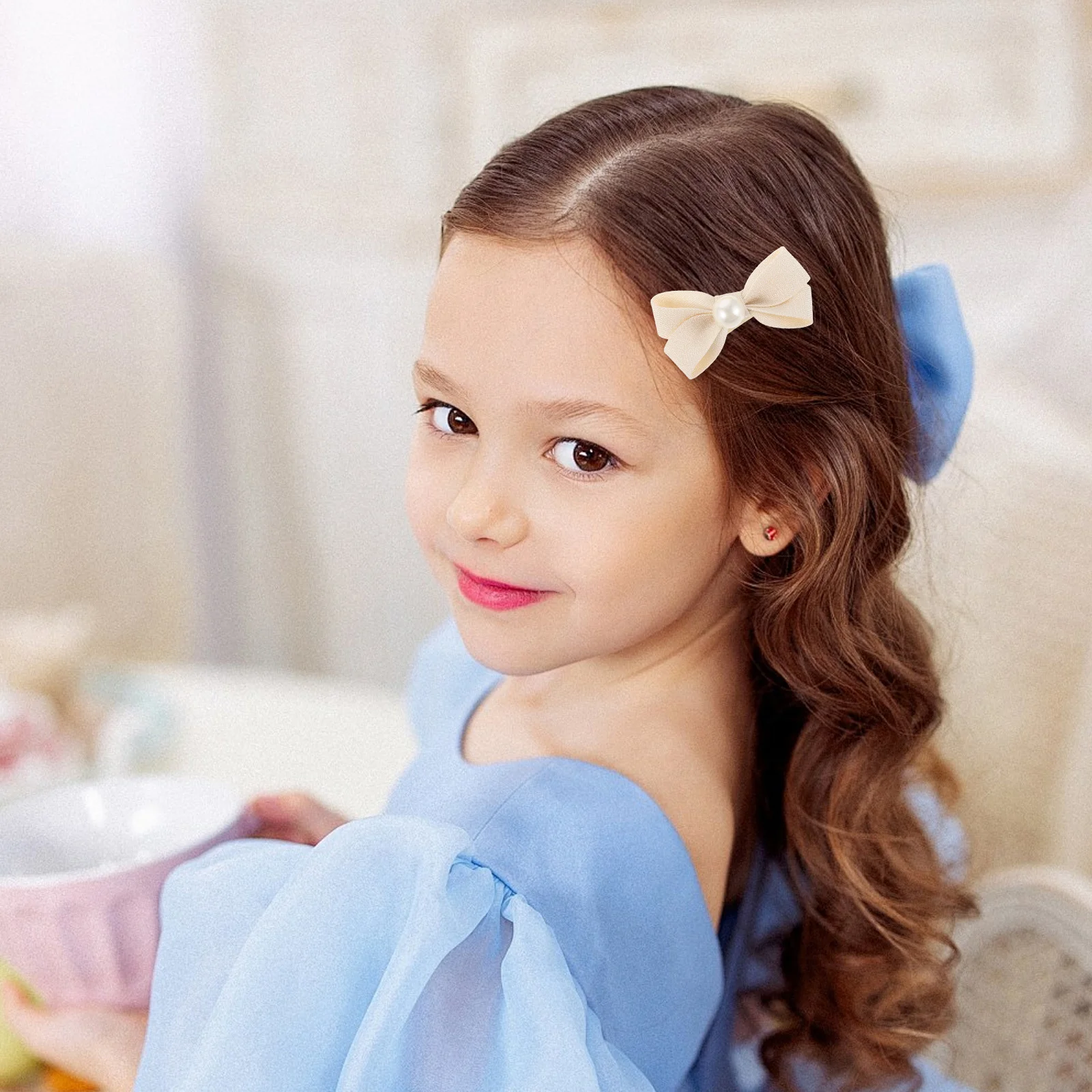 8Pcs Pearl Bow Hair Clips Sweet Double Layer Bowknot Barrettes Non Slip Cute Hair Accessories for Girls Toddlers Kids Parties
