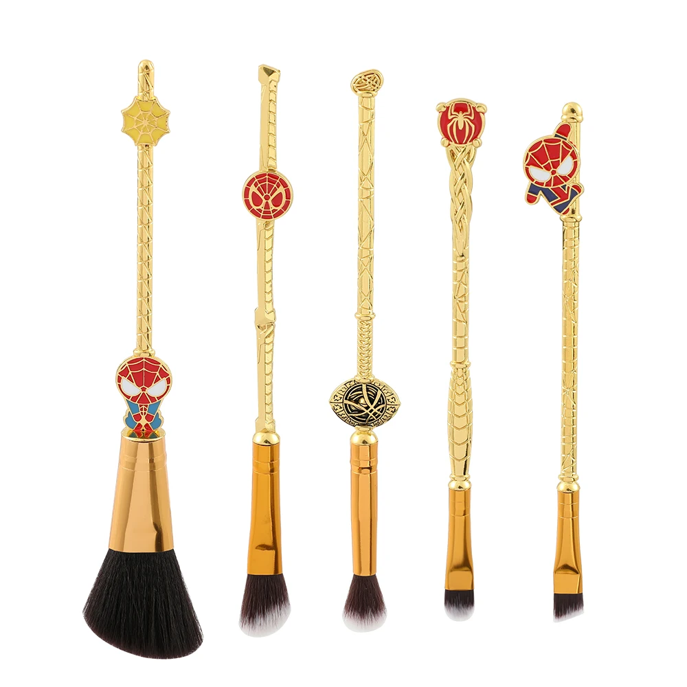 5pcs Spiderman Makeup Brush Set Anime Cosplay Makeup Brush Face Cosmetic Powder Highlight Blending Eyebrow Eyeshadow Brush