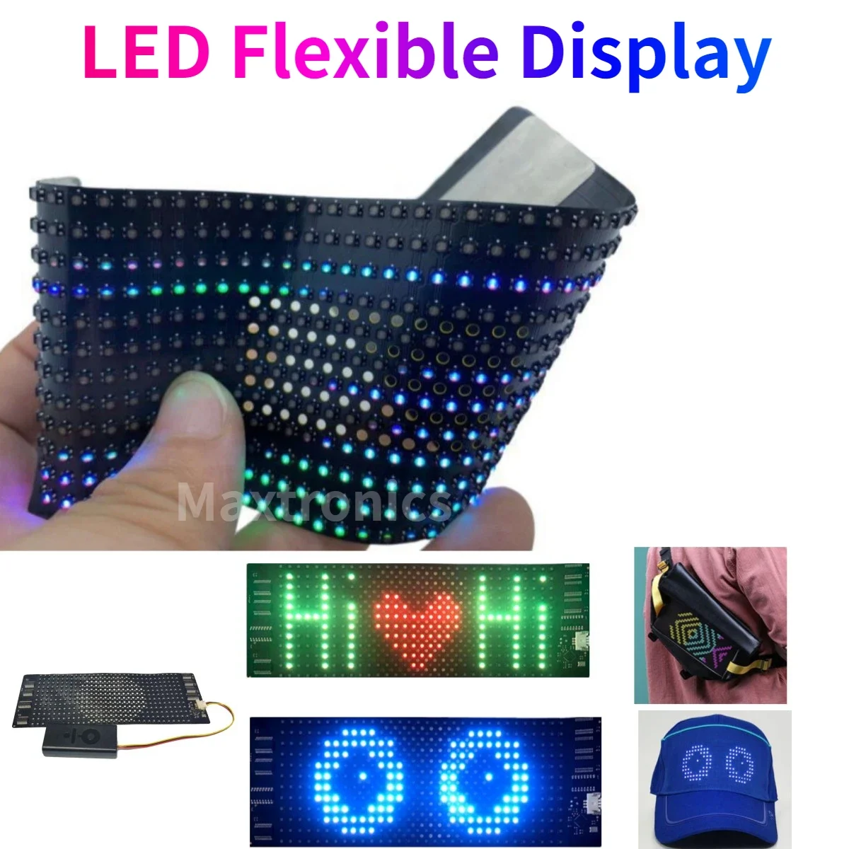 미니 LED 매트릭스 패널 배터리 구동 DIY 스크롤 텍스트, 스마트 블루투스 앱 제어, 프로그래밍 가능, 16*32 LED 유연한 디스플레이