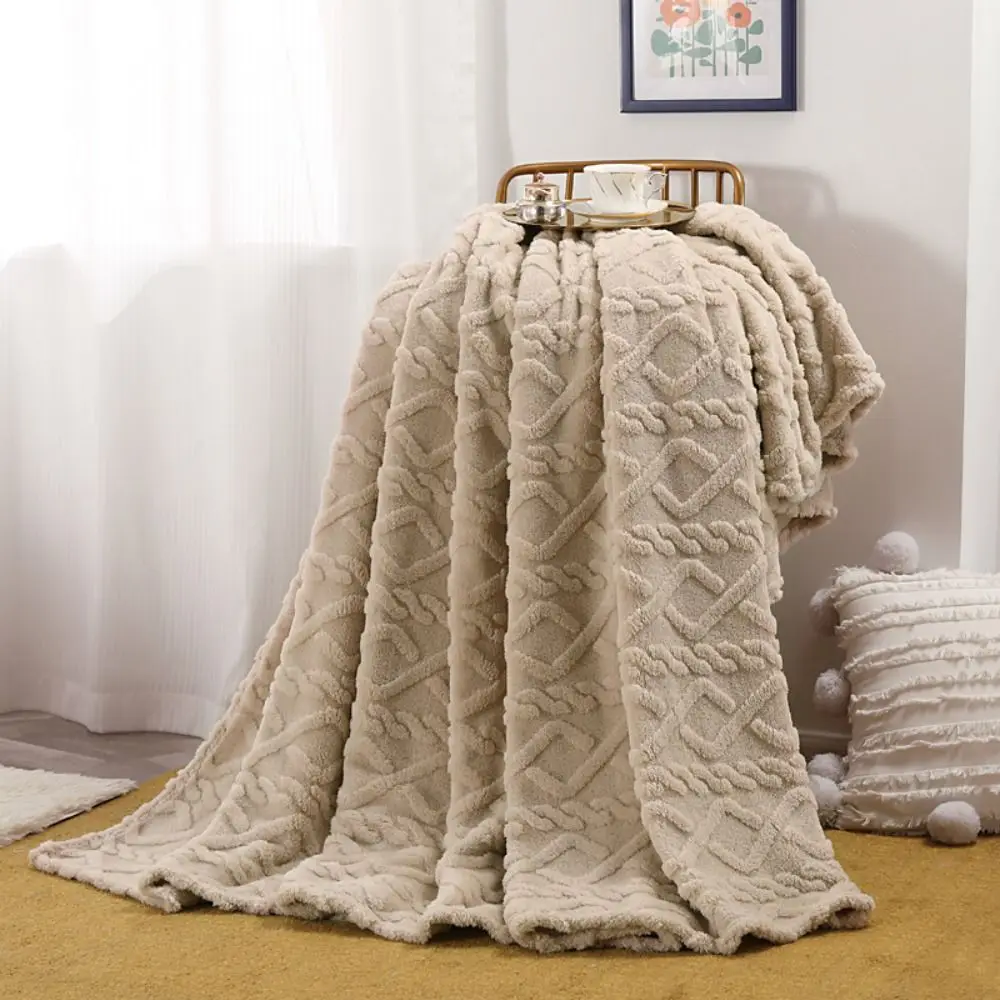 

Solid Color Flannel Blanket Plush Warm Four-Season Blanket Embossed Plush Blanket Bedroom Bed Living Room Sofa Couch