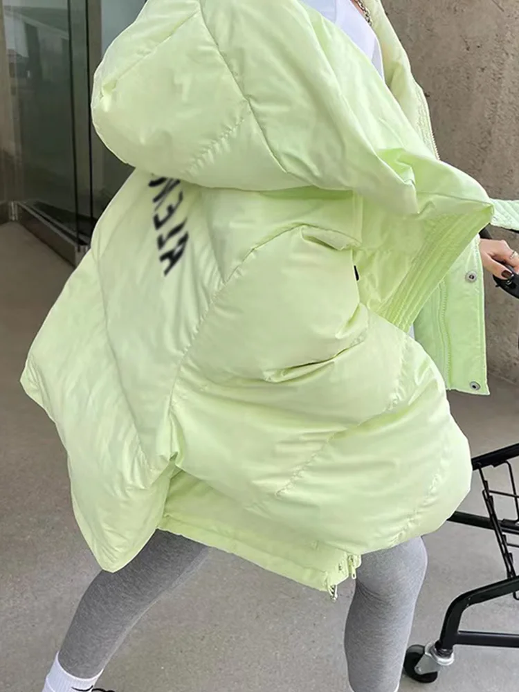 

Women's Winter Short Puffer Jacket Hooded Letter Print Slimming Cotton Coat Small Size Bread Style Commute Korean Version
