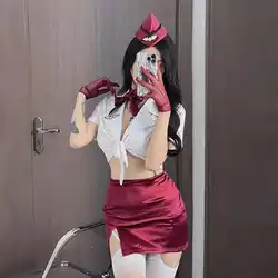 Wholesale Women's Sexy Two Pieces Roleplay Air Hostess Uniform Adult Lady Halloween Party Cosplay Costumes Naugty Fliter Outfits