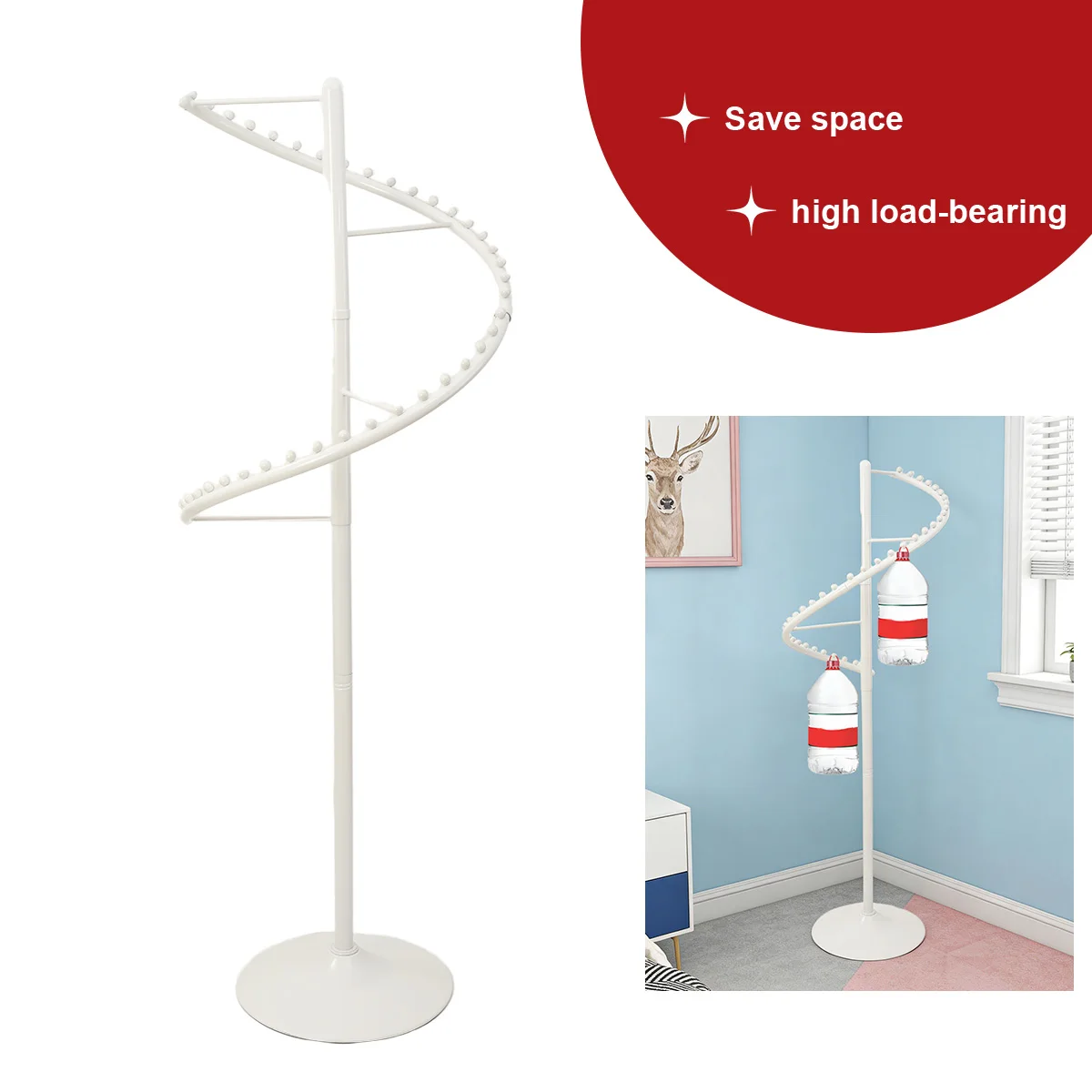 Freistehender Wäscheständer mit Spiraldrehfunktion, Kleiderständer aus Kohlenstoffstahl, Kleiderpräsentationsständer für Schlafzimmer – Detail 28