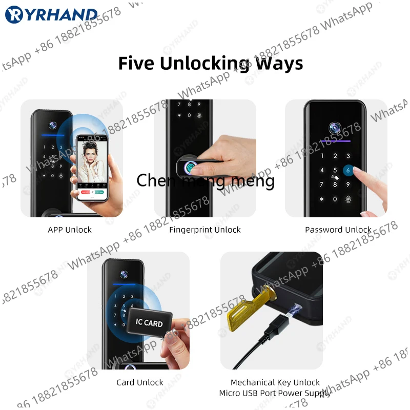 YRHAND Tuya Wifi Camera Video Intercom Lock App Remote Unlocking Digital Electronic Biometrics Waterproof With Screen Smart Lock