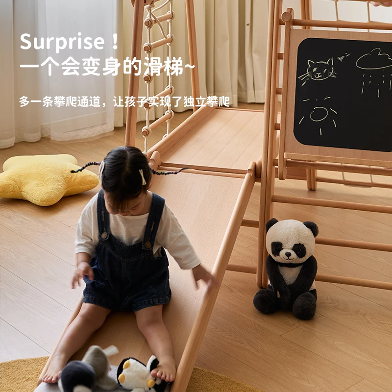 Household indoor small slide swing combination all solid wood climbing frame