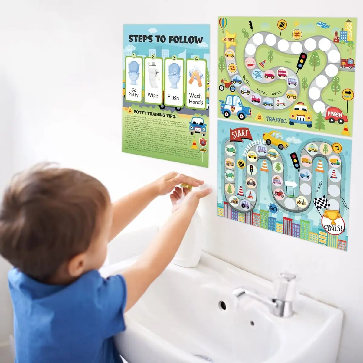 Potty Training Chart with Vehicle Sticker Rewards Toilet Training Step Behavior Planner Sticker Transport Theme Decal Poster