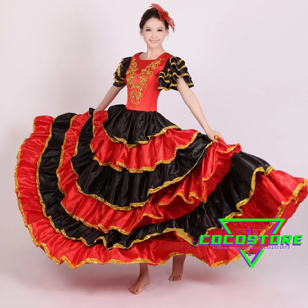 Women New Dance Suit Gypsy Woman Spanish Flamenco Skirt Opening Dance Full-skirt Dress Spanish Stage Performance Dancing Suit