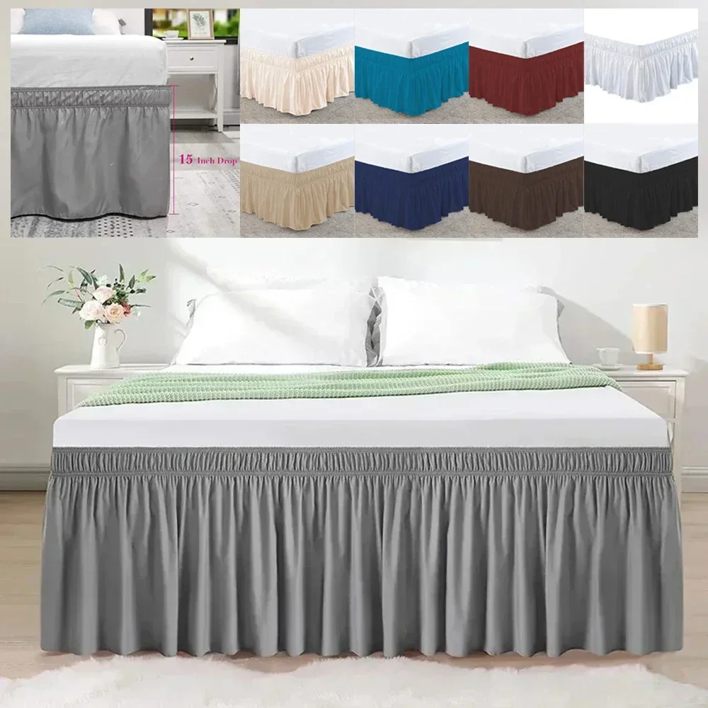 Hotel Room Bed Skirt Wrap Around Elastic Bed Skirts Without Bed Surface Twin /Full/ Queen/ King Size 40cm Height for Home Decor