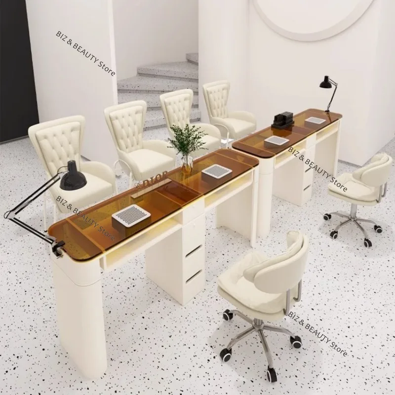مع المدمج في مكنسة كهربائية طاولات الأظافر كريم على غرار الحديد والزجاج مانيكير طاولات الأظافر المقبس أثاث بسيط La Mesa JTN #2