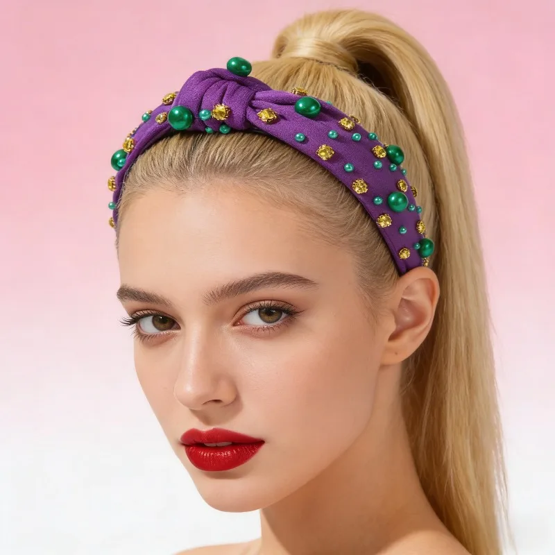 

Карнавальная повязка на голову со стразами, имитация жемчуга, инкрустированная дизайном, креативная индивидуальная фестивальная вечеринка, декоративные аксессуары для волос