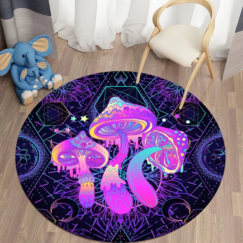 Psychedelic Mushroom Round Carpet for Living Room Rugs Kids Carpet Soft Non-slip Floor Mat for Children Bedroom Carpet Tapis